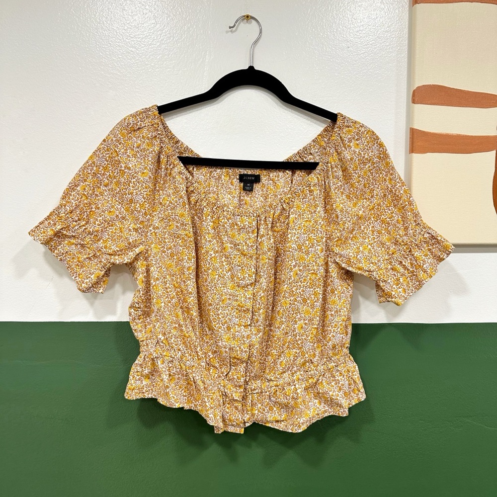 J. Crew Gathered Scoop Neck Short Sleeve Floral Top